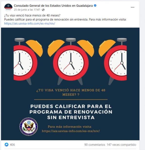 ¿Quiénes pueden renovar su visa americana sin entrevista en 2022?