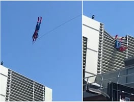 Video. Personaje de Spiderman en Disneyland sufre aparatoso accidente
