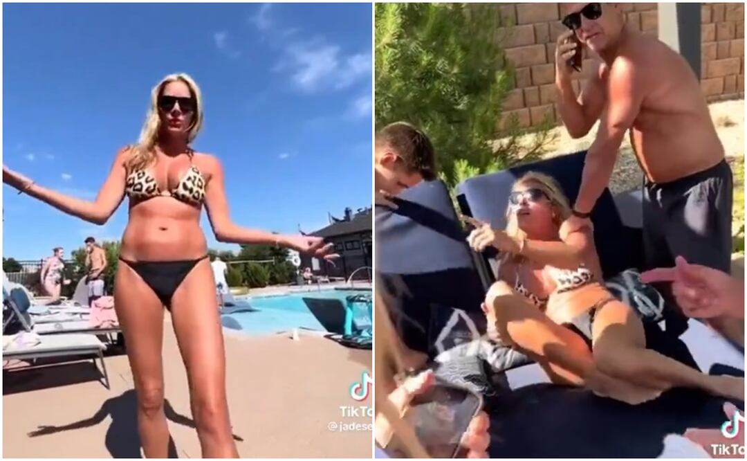 Los policías acudieron a la piscina ante el comportamiento de la mujer. Foto tomada de video