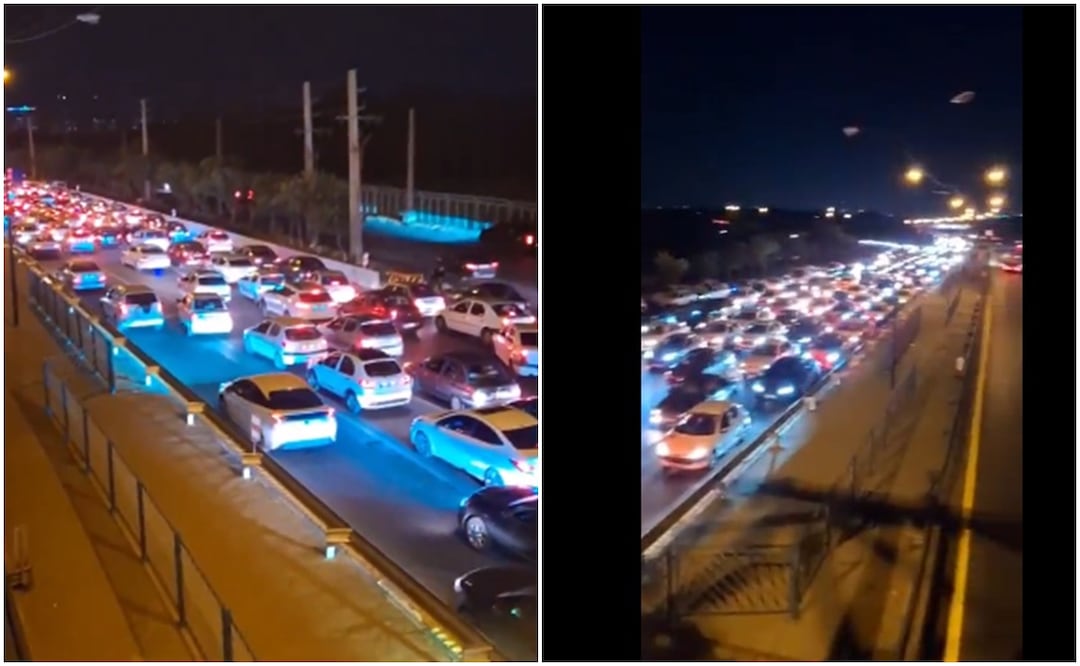 Caos en Teherán: miles huyen por carretera ante intensos bombardeos israelíes. Foto: Tomada de video Twitter