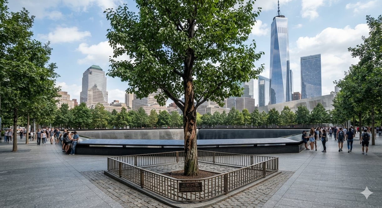 Árbol sobreviviente al 11-S. Foto: IA Gemini