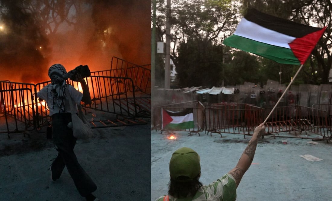 Manifestantes queman embajada de Israel en México contra ataques en Rafah. FOTO: Pedro Pardo / AFP