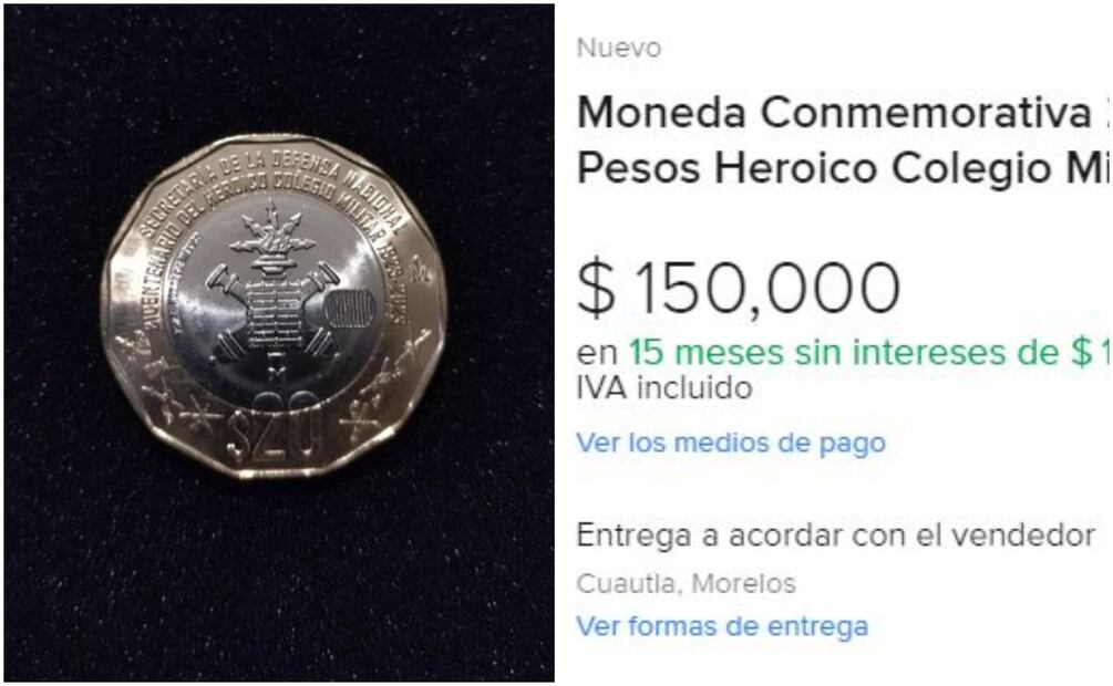 Moneda del Colegio Militar a la venta. Foto: Captura/Mercado Libre