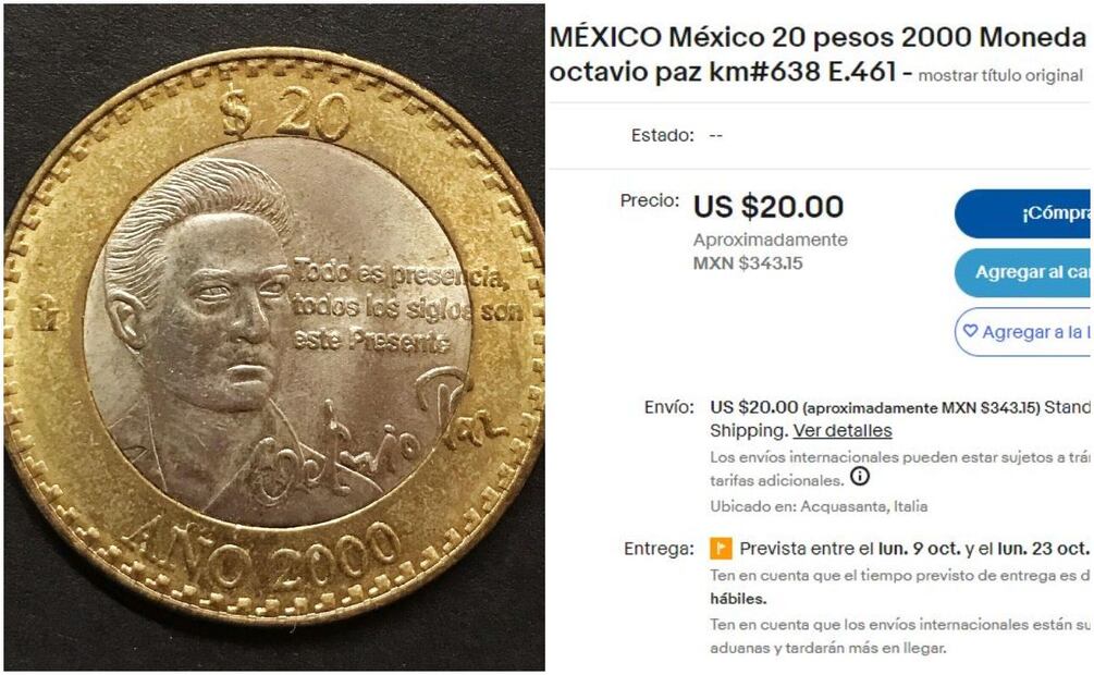 Moneda de Octavio Paz. Foto: Captura / eBay