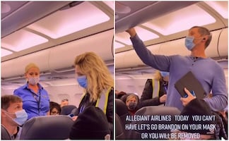 Expulsan de vuelo en EU a hombre con cubrebocas de "Let's Go Brandon"