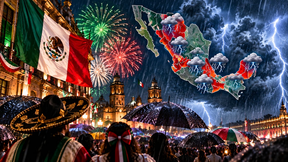 Clima 15 de septiembre: lluvias muy fuertes en 8 estados y chubascos en CDMX. Foto IA