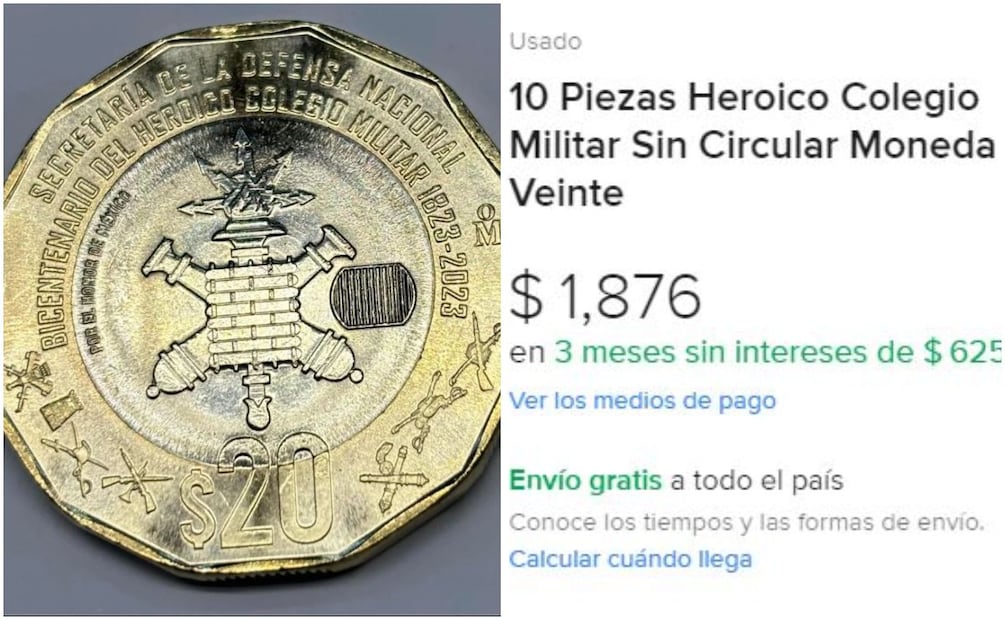 Moneda 20 pesos Colegio Militar. Foto: Captura/MercadoLibre