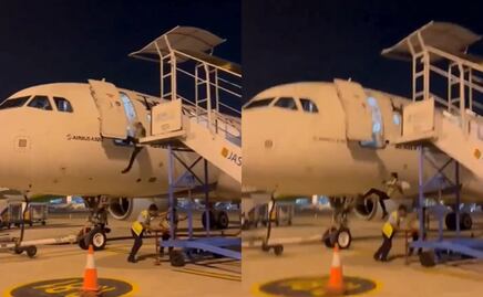 Trabajador sufre aparatoso accidente tras caer de un avión; le movieron la escalera. VIRAL