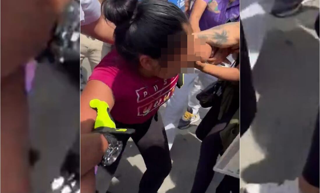 Policía intenta arrestar violentamente a niña inmigrante que vendía fruta en parque de Manhattan. Foto tomada de Twitter