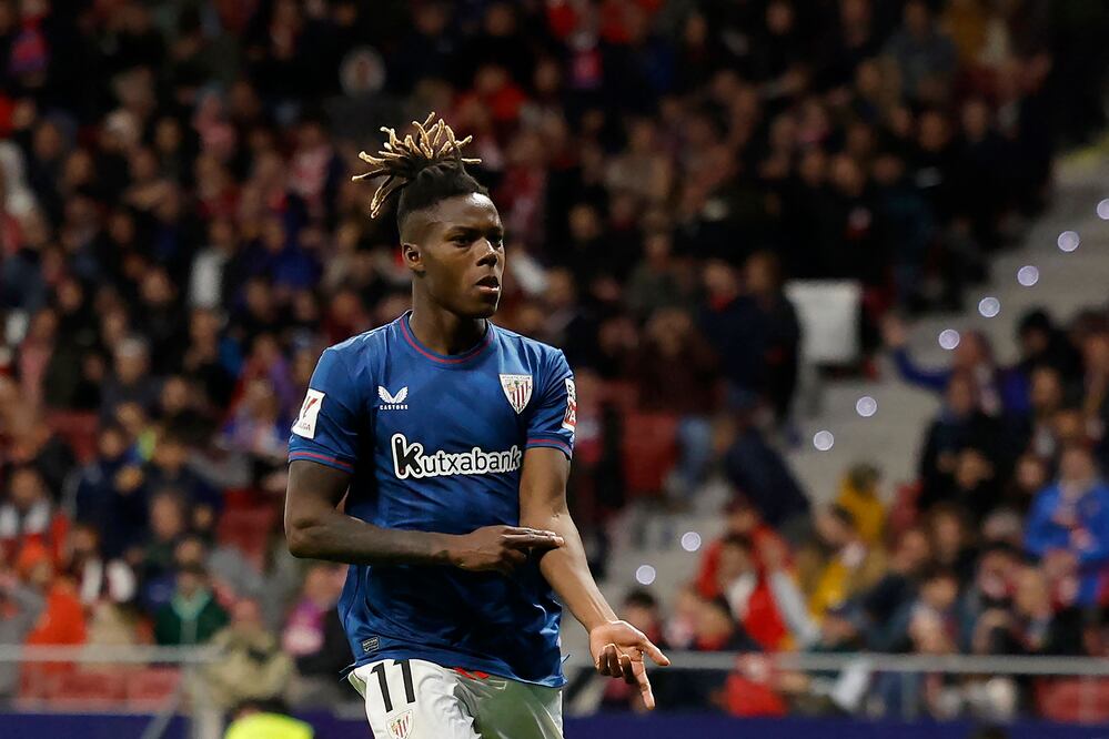 Clausuran parcialmente el estadio del Atlético de Madrid por conductas racistas contra Nico Williams. FOTO: AFP / Oscar del Pozo