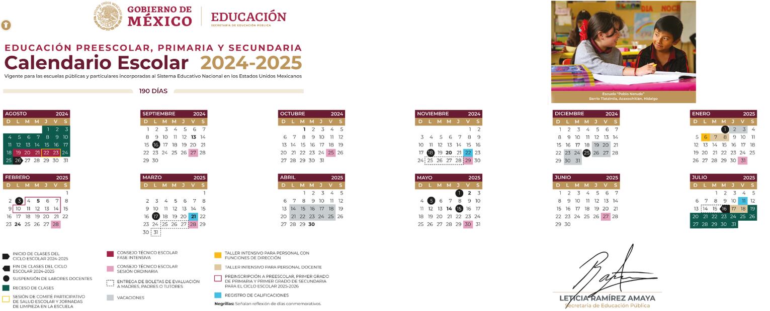 Calendario SEP ciclo escolar 2024-2025. Foto: SEP