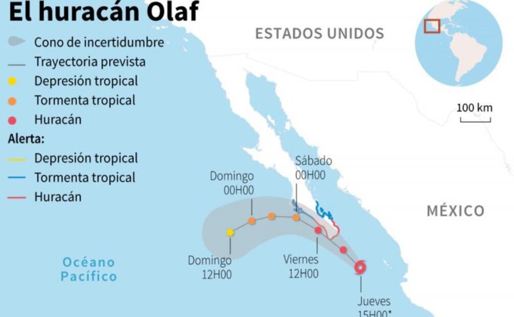 Huracán Olaf. Alerta de riesgo para más de medio millón de personas