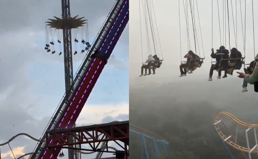 Pánico en Six Flags México: Pasajeros quedan atrapados en las alturas tras fuertes lluvias. Foto: Captura TikTok