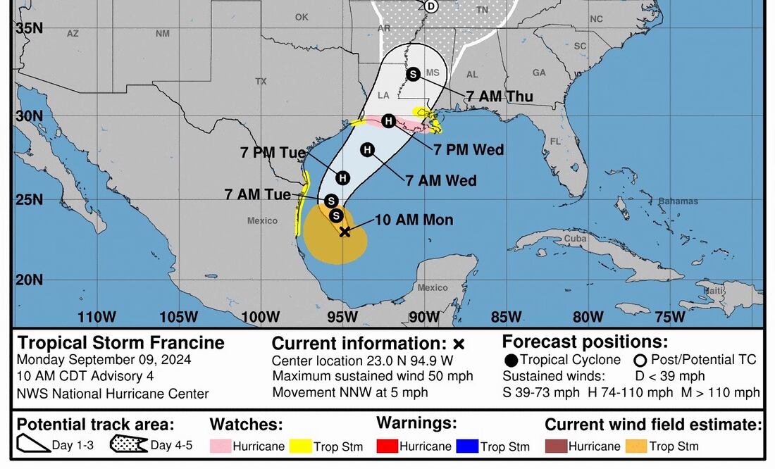 Se forma tormenta tropical Francine frente a costas de México; se prevé azote Texas. Foto: EFE