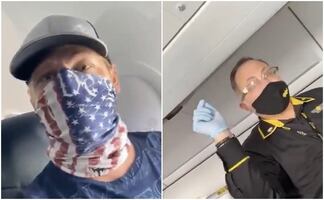 Sobrecargo discute con pasajero por usar bandera de EU como cubrebocas