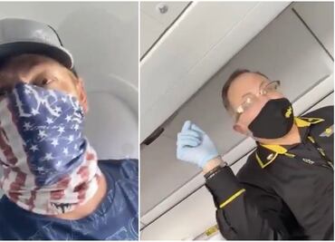 Sobrecargo discute con pasajero por usar bandera de EU como cubrebocas