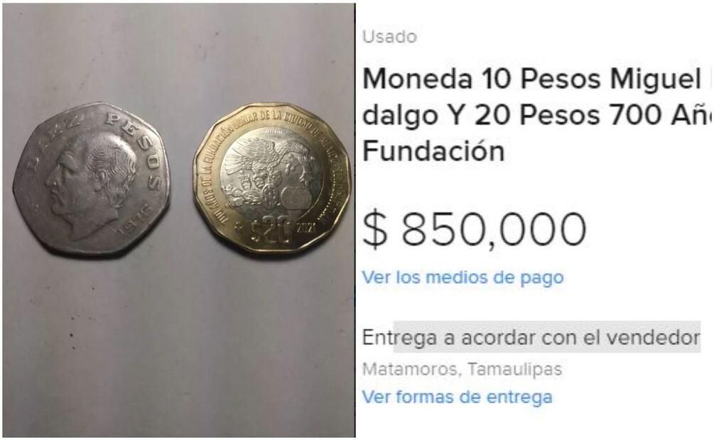 Moneda de $10 pesos de Miguel Hidalgo. Foto: Captura / Mercado Libre
