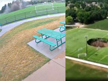 Enorme socavón de 30 metros se “traga” cancha de futbol. VIDEO