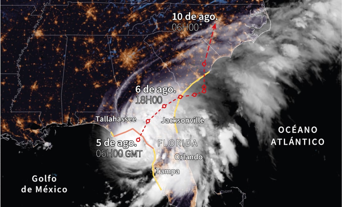 Debby amenaza con inundaciones catastróficas en  Georgia, Carolina del Sur e incluso Carolina del Norte. MAPA(Photo by Olivia BUGAULT and Maud ZABA / AFP)