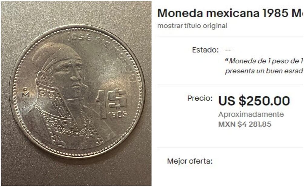 Moneda antigua de José María Morelos y Pavón. Foto: Captura / eBay