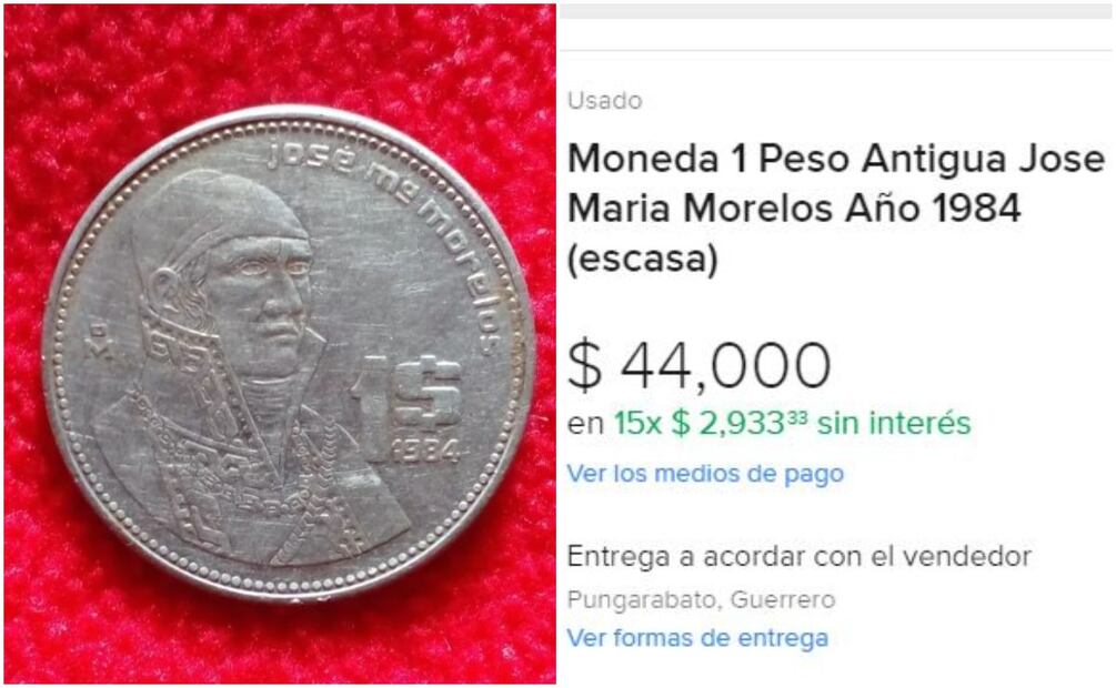 Moneda de $1 peso de José María Morelos. Foto: Captura / Mercado Libre