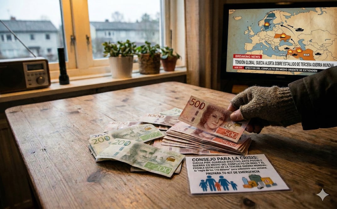 Suecia pide guardar efectivo ante posible guerra: la “regla de los 110 dólares” para sobrevivir una semana. Foto: IA