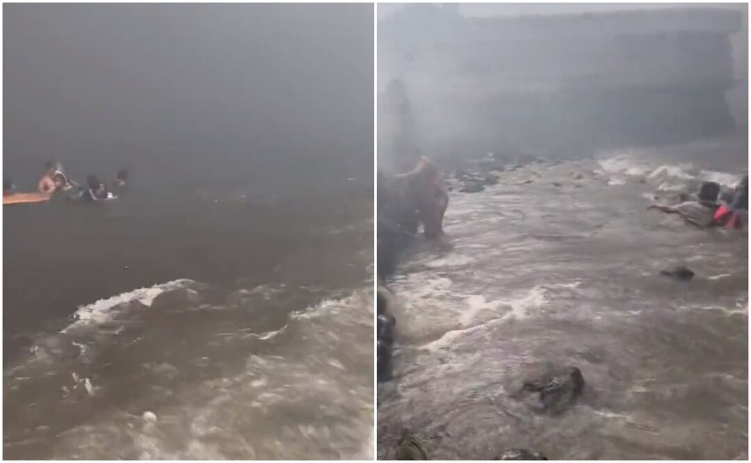 Personas se lanzan al mar para salvar la vida por el fuego de los incendios forestales en Hawái. Foto tomada de videos