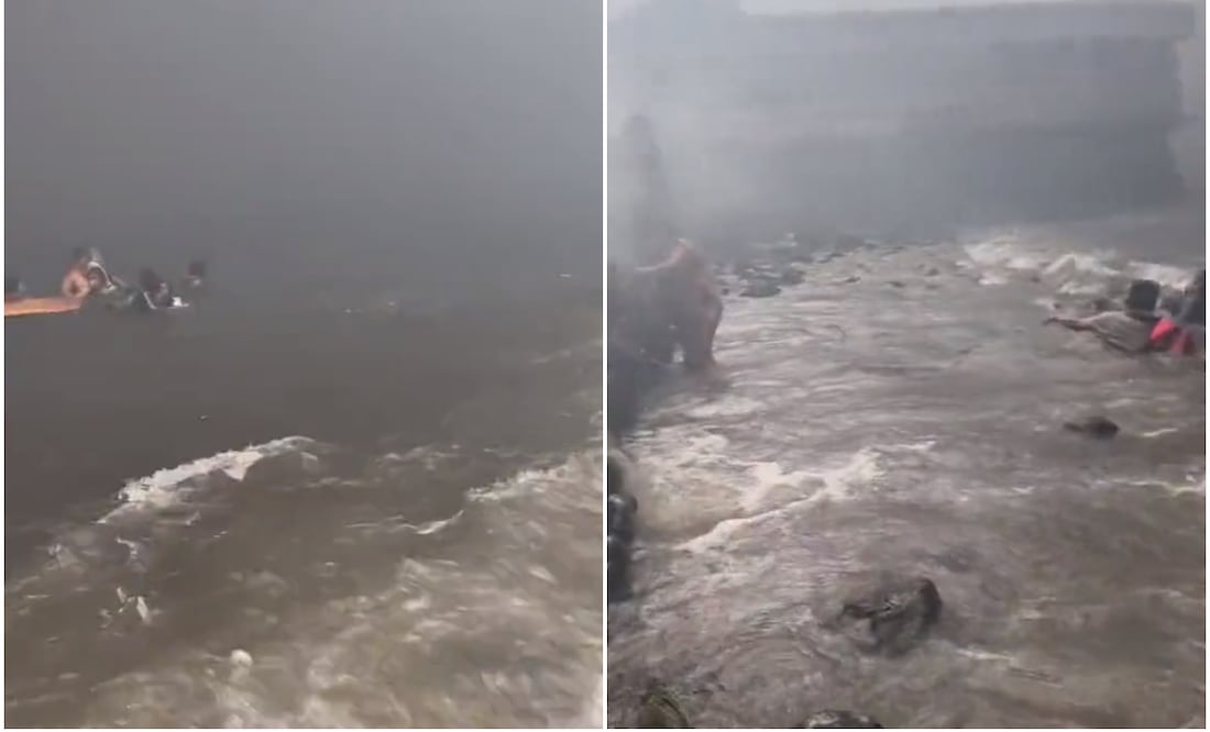 Personas se lanzan al mar para salvar la vida por el fuego de los incendios forestales en Hawái. Foto tomada de videos