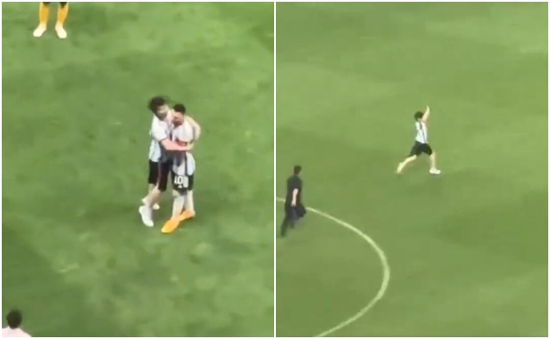 Detenido el hincha que saltó al estadio en Pekín para abrazar a Messi. Foto tomada de video
