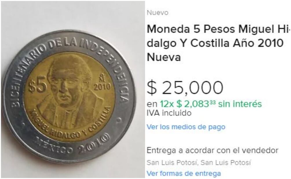 Moneda conmemorativa de Miguel Hidalgo. Foto: Captura / MercadoLibre
