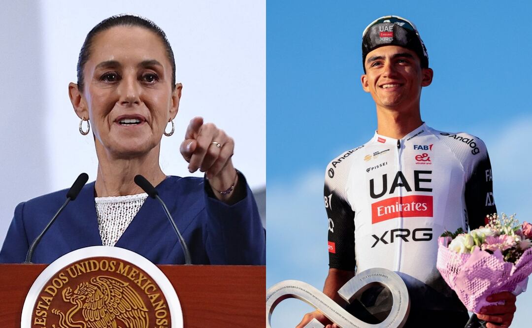 Sheinbaum felicita a Isaac del Toro por su segundo lugar en el Giro de Italia. Foto: Berenice Fregoso/EL UNIVERSAL/AFP