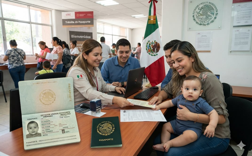 Pasaporte mexicano para bebés. Foto: IA
