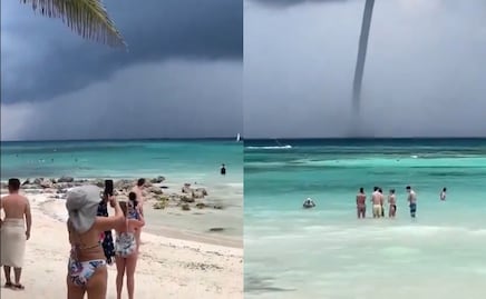 Impactante tromba marina sorprende a turistas en Tulum. ¿Qué es este fenómeno?