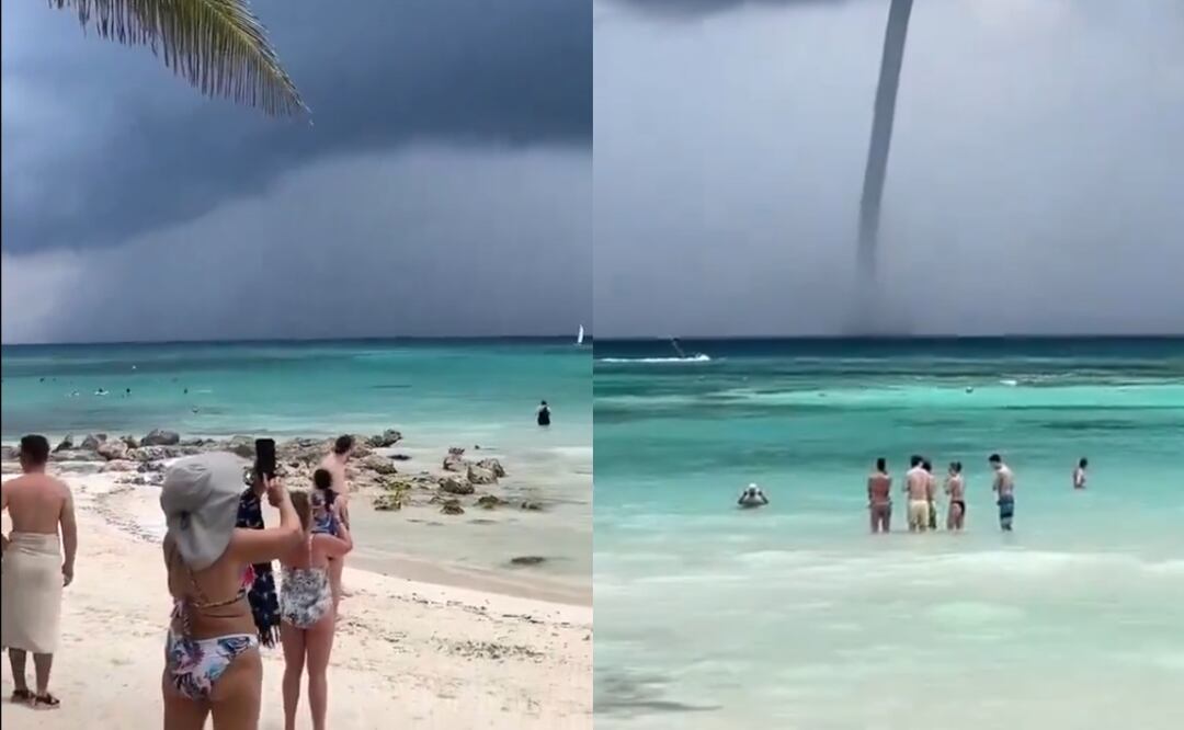 Impactante tromba marina sorprende a turistas en Tulum. ¿Qué es este fenómeno? Foto: Tomada de Twitter.