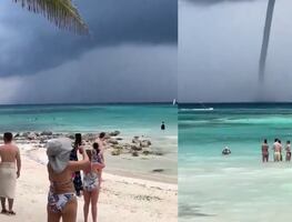 Impactante tromba marina sorprende a turistas en Tulum. ¿Qué es este fenómeno?