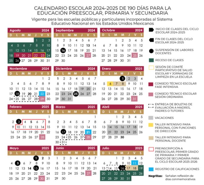 Calendario Escolar SEP 2024-2025. ¿Cuántos puentes y días de descanso habrá? Foto:Conamer-SEP