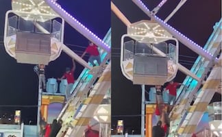 Niño queda colgado de una canasta en rueda de la fortuna de Torreón; así fue rescatado. VIRAL