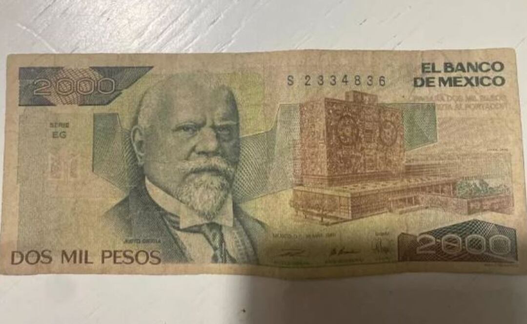 Billete de 2,000 pesos de Justo Sierra. Foto: Mercado Libre / Captura