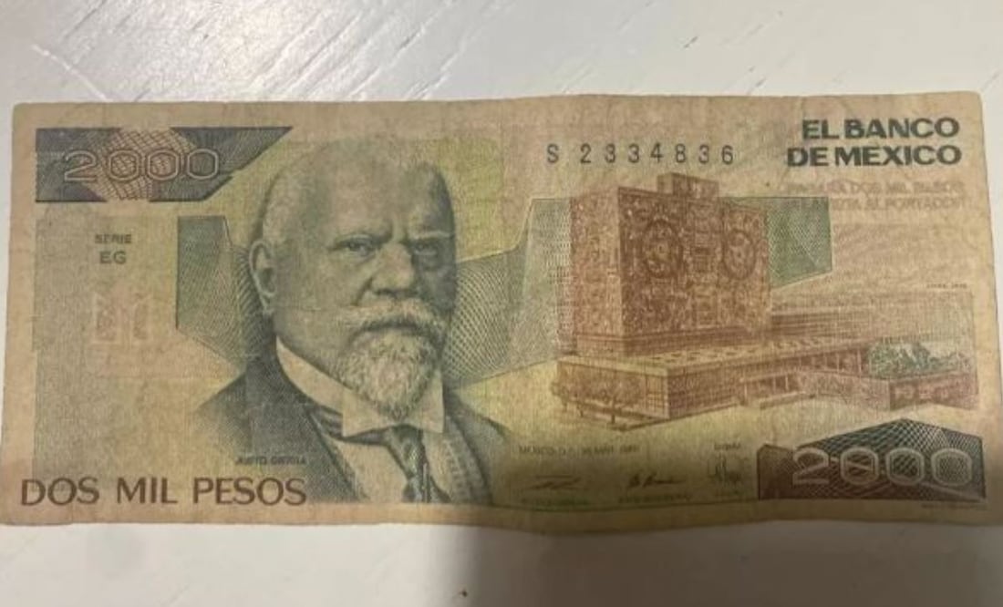 Billete de 2,000 pesos de Justo Sierra. Foto: Mercado Libre / Captura