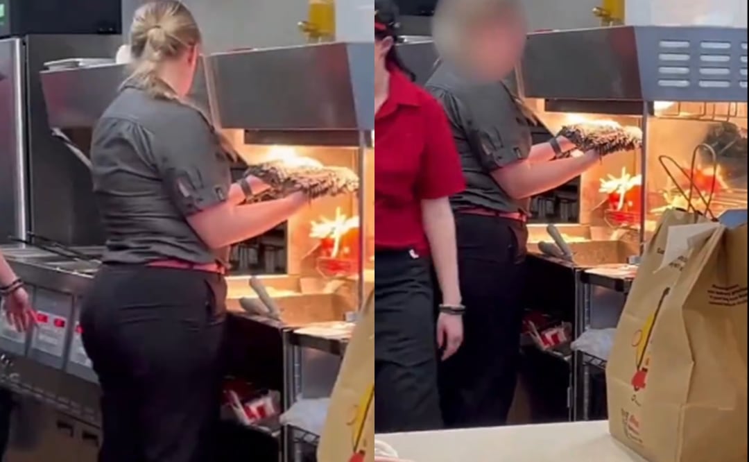 Video. Captan a empleada de McDonald’s secando el trapeador sucio sobre las papas fritas. Foto: X