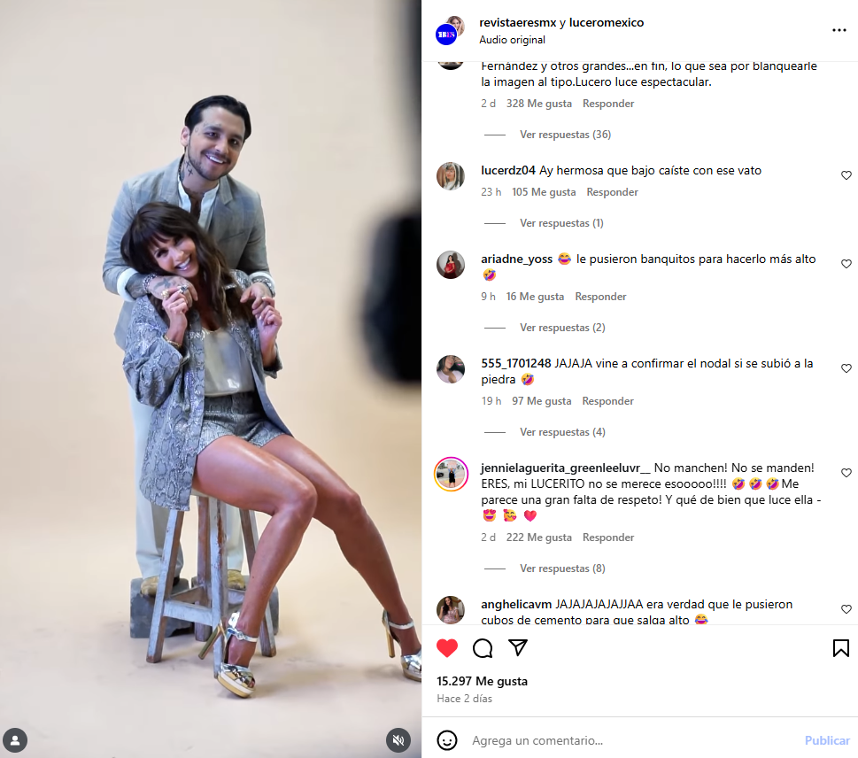 Fans se burlan de Nodal por usar banquito para verse más alto que Lucero: Tomada del Instagram @revistaeresmx