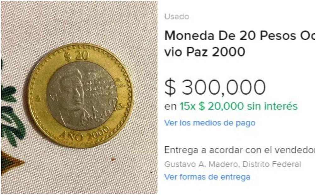 Moneda conmemorativa de Octavio Paz. Foto: MercadoLibre / Captura
