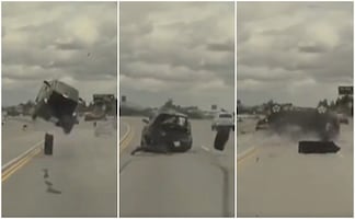 Video. Auto sale volando en autopista de Los Ángeles tras ser golpeado por una llanta