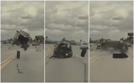 Video. Auto sale volando en autopista de Los Ángeles tras ser golpeado por una llanta