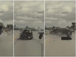 Video. Auto sale volando en autopista de Los Ángeles tras ser golpeado por una llanta
