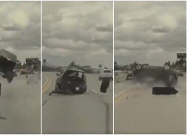 Video. Auto sale volando en autopista de Los Ángeles tras ser golpeado por una llanta