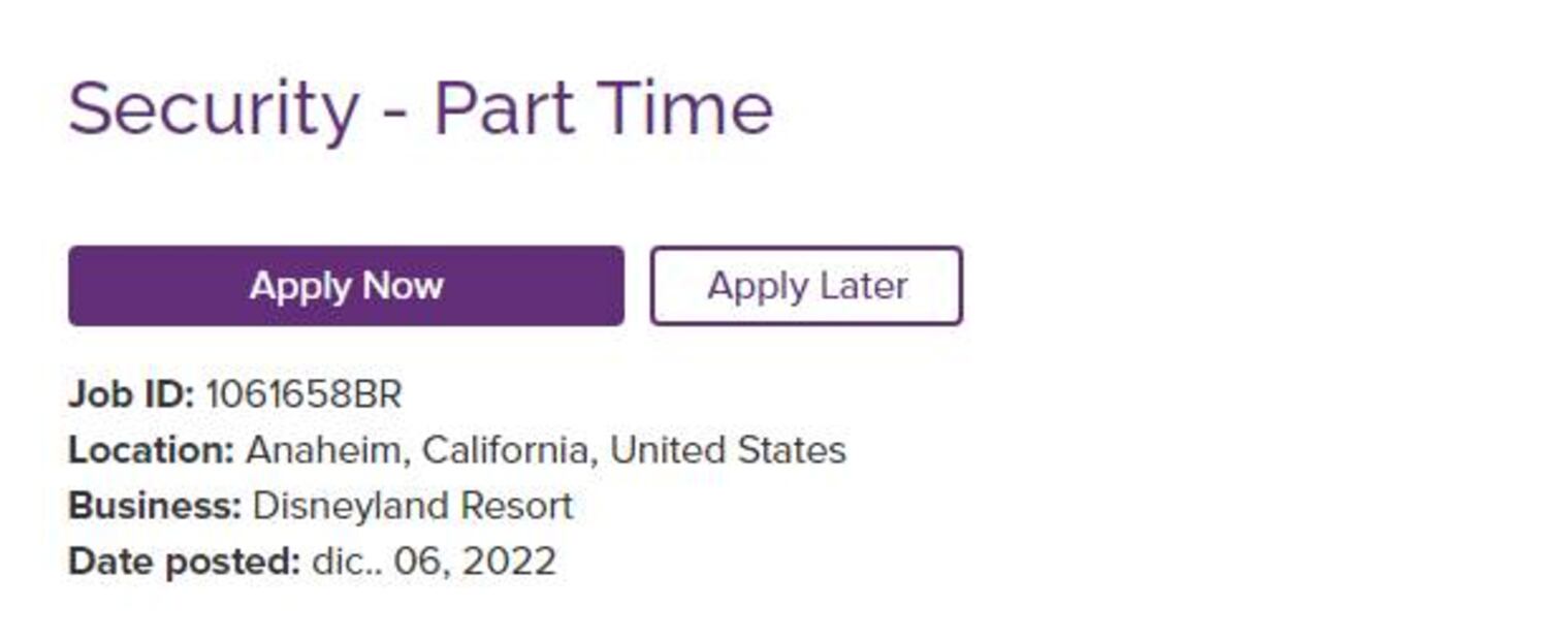 Solicitan guardias de seguridad para trabajo en Disneyland, California; pagan $350 por hora