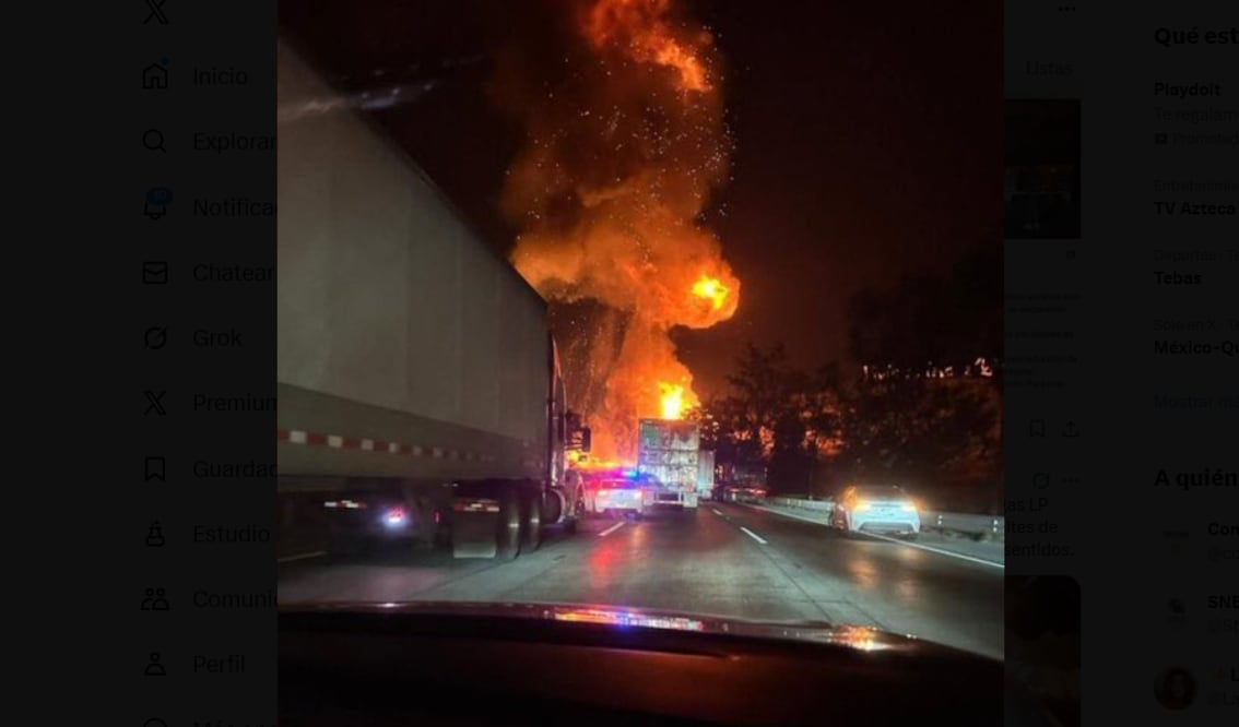 VIDEO: El momento exacto de la explosión de una pipa con gas LP en la autopista México-Querétaro. Imagen tomada de X