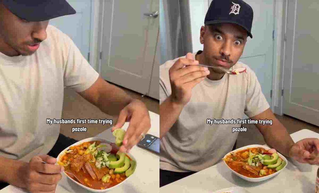 Una mujer mexicana preparó pozole por primera vez a su esposo estadounidense y esta fue su reacción. Foto tomada de video