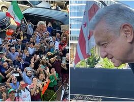 Decenas de mexicanos dan la bienvenida a AMLO en su hotel de Washington (VIDEO)